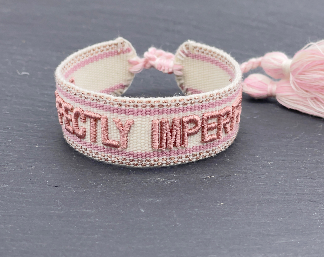 PERFECTLY IMPERFECT woven, embroidered statement bracelet