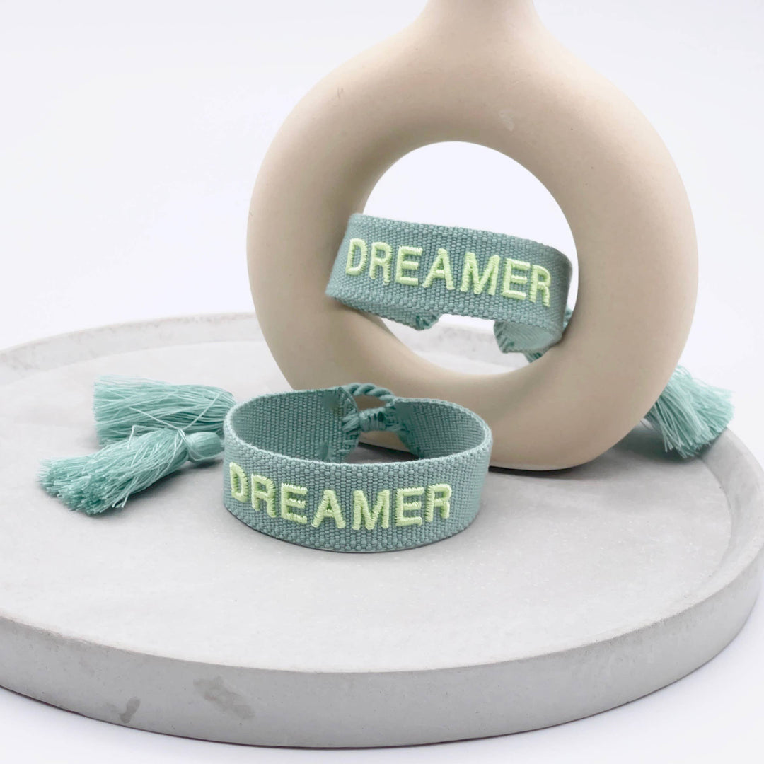 DREAMER statement bracelet woven, embroidered