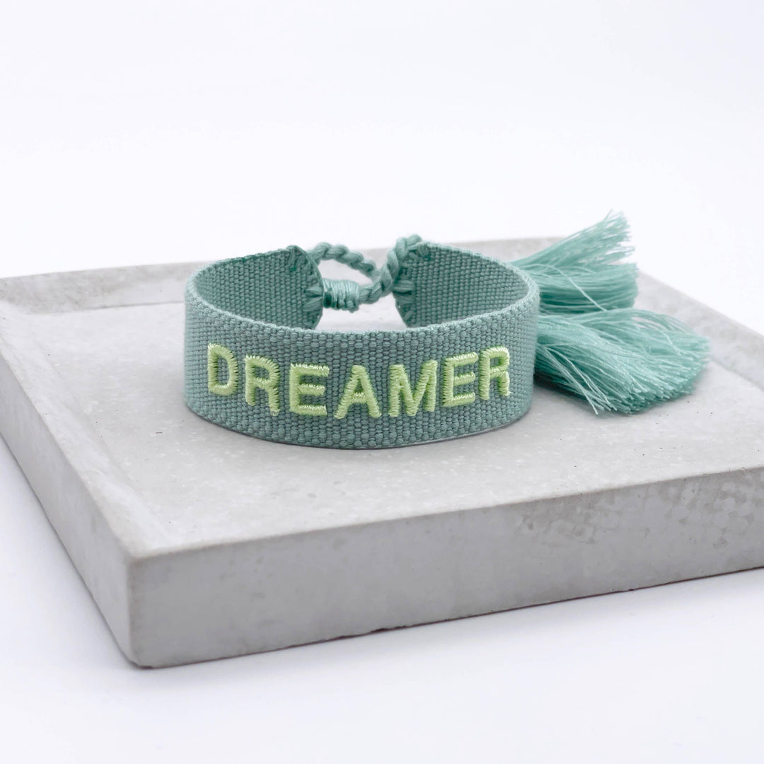 DREAMER statement bracelet woven, embroidered