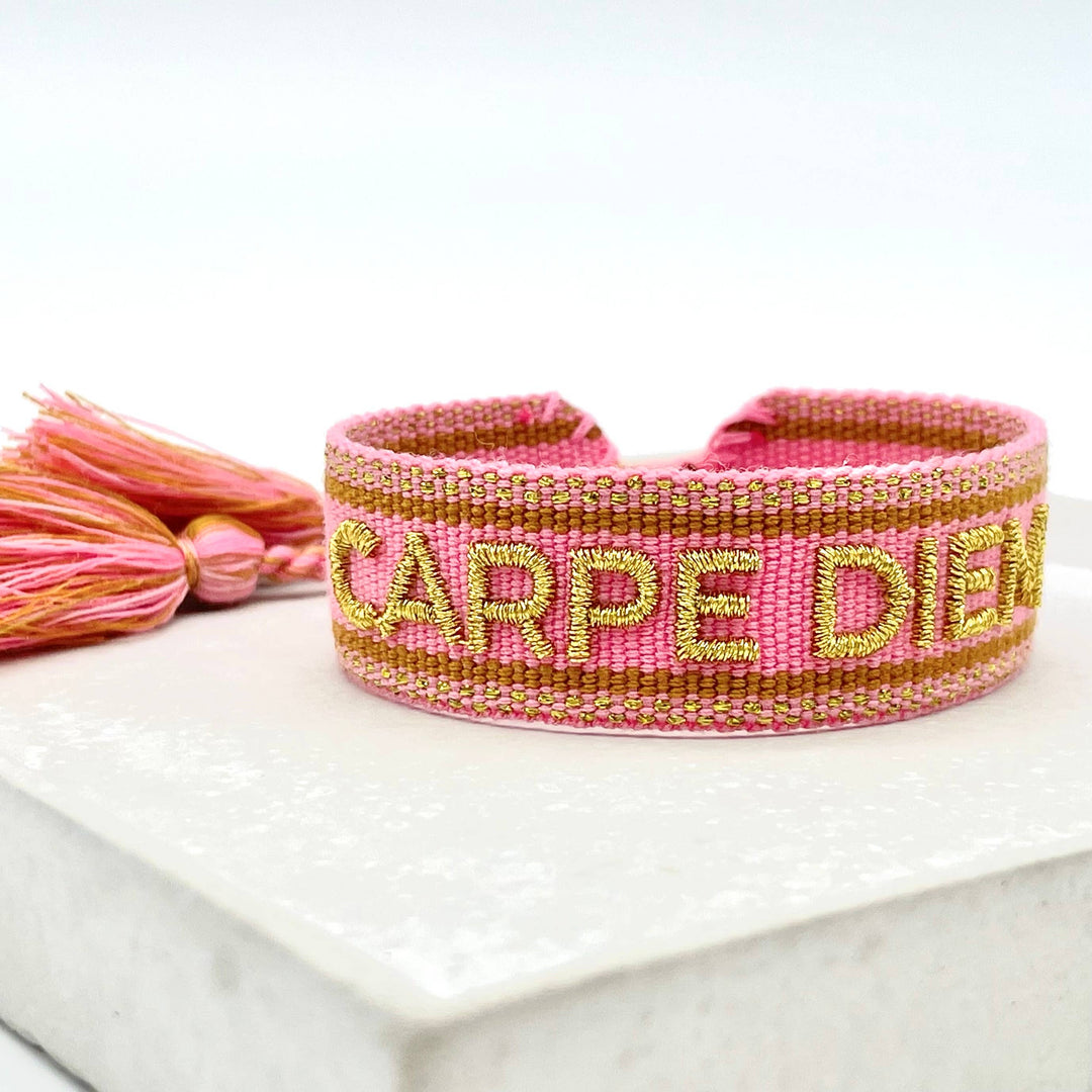 CARPE DIEM statement bracelet woven, embroidered