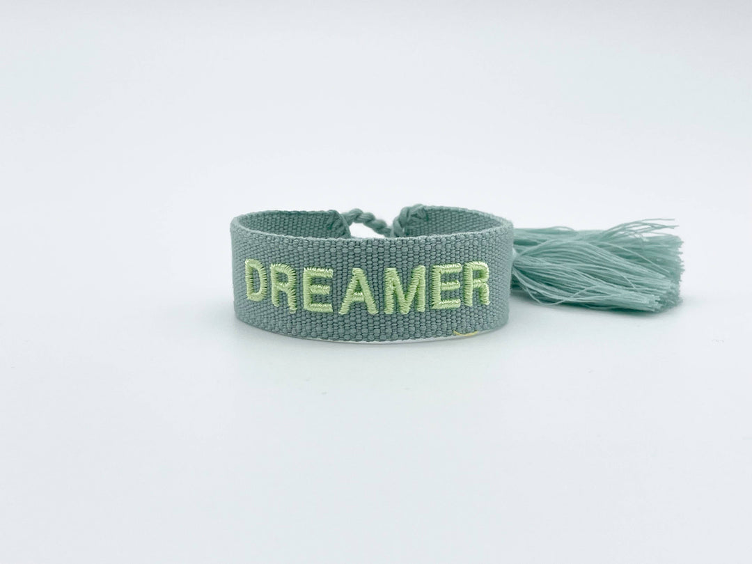 DREAMER statement bracelet woven, embroidered