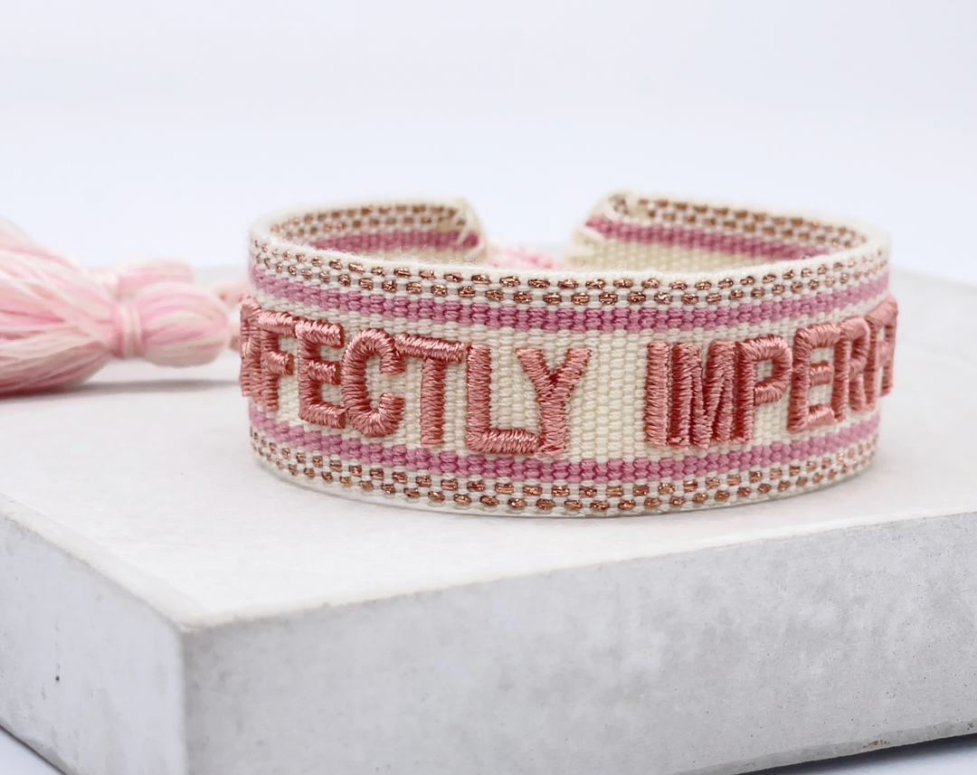 PERFECTLY IMPERFECT woven, embroidered statement bracelet