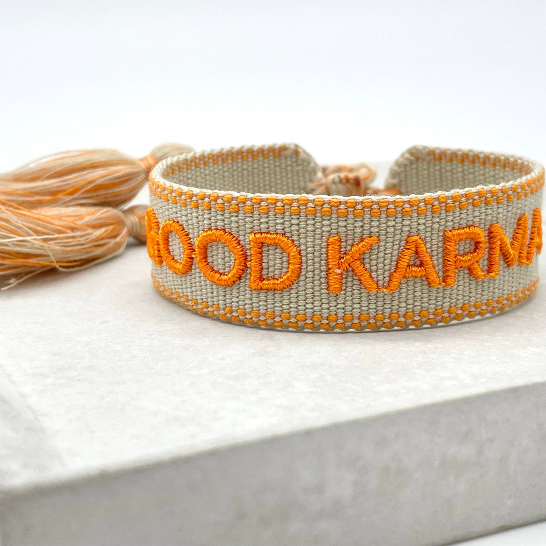 GOOD KARMA statement bracelet woven, embroidered