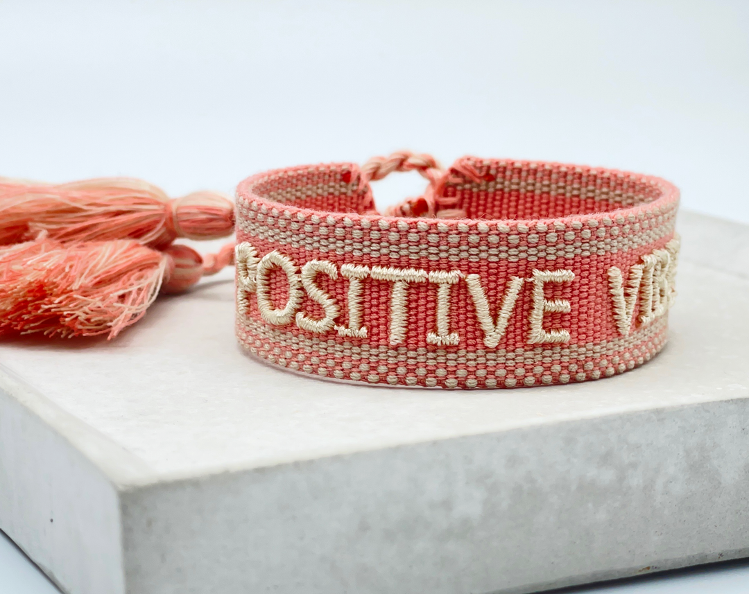 POSITIVE VIBES statement bracelet woven, embroidered