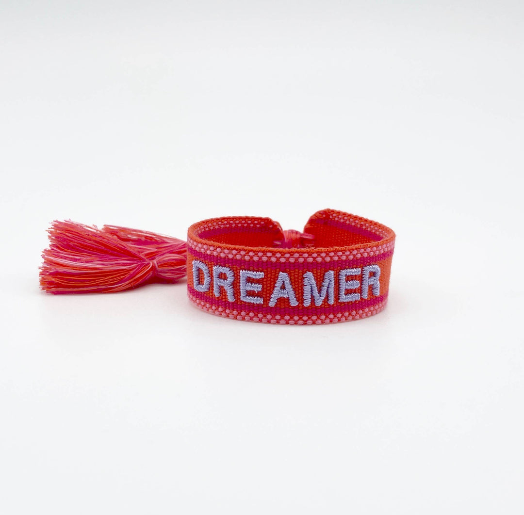 DREAMER statement bracelet woven, embroidered