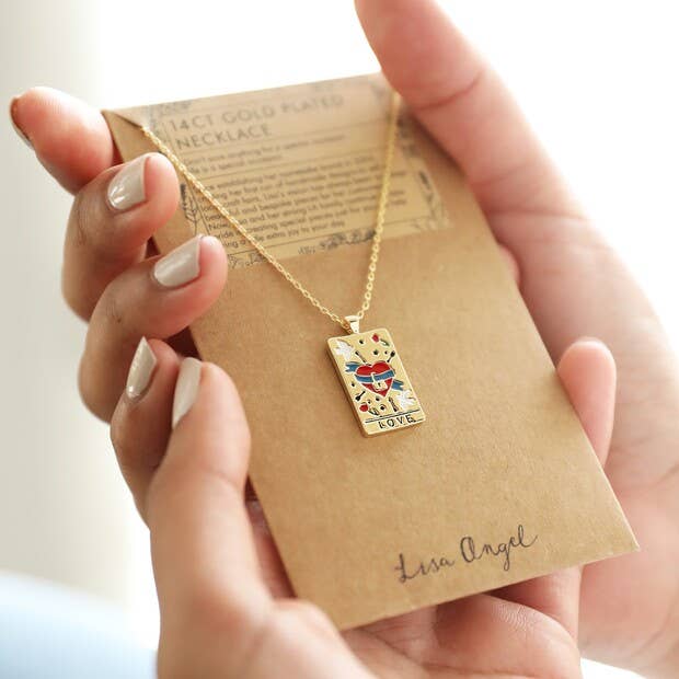 Enamel Love Tarot Card Style Necklace in Gold