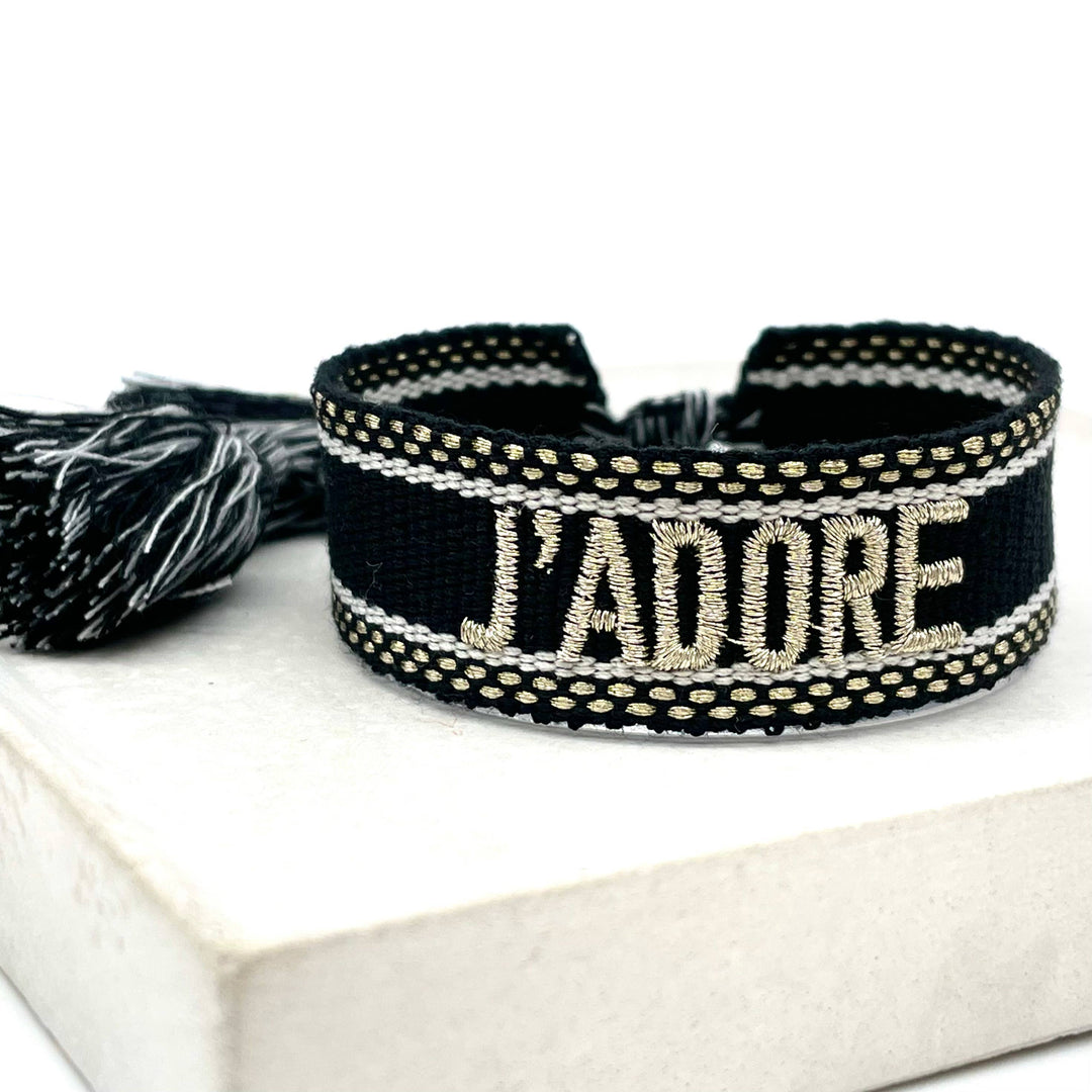 J'ADORE statement bracelet woven, embroidered