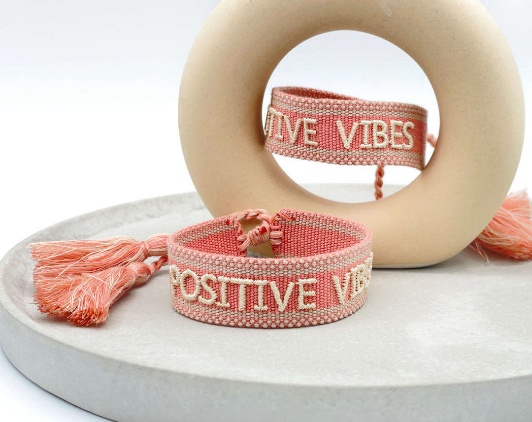 POSITIVE VIBES statement bracelet woven, embroidered