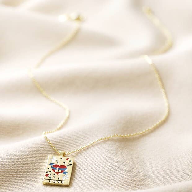 Enamel Love Tarot Card Style Necklace in Gold